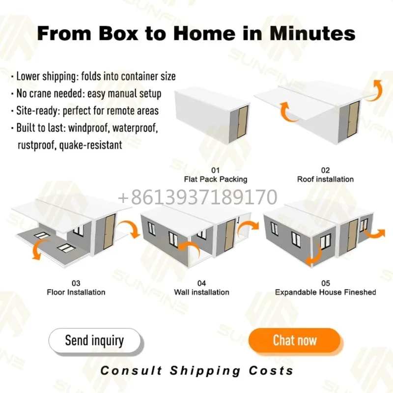 Modular Prefab Tiny House To Live in For Adults, Tiny Home with 2 Bedrooms, 1 Fully Equipped Bathroom & Kitchen Expandable 40ft - Image 6