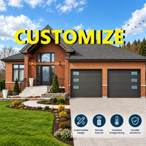 Customizable Aluminum Sectional Garage Door Flat Panel Remote Auto Lift Insulated Door For Double Car Residential House Entryway
