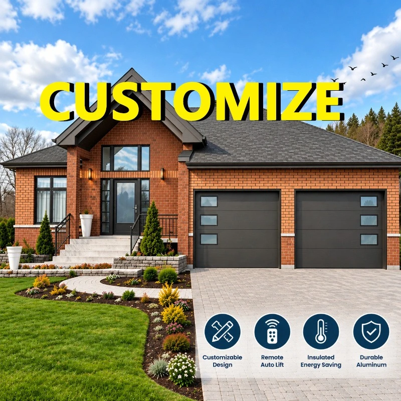 Customizable Aluminum Sectional Garage Door Flat Panel Remote Auto Lift Insulated Door For Double Car Residential House Entryway
