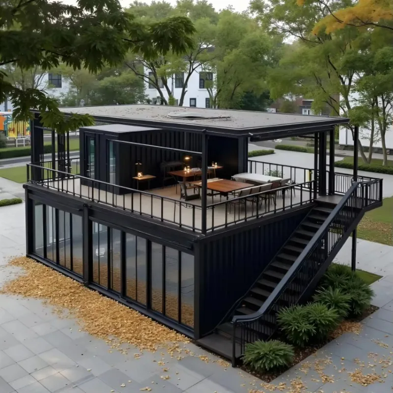 Customized 20ft Prefabricated Container House with Pitch Roof Glass Curtain Wall Flat Pack Detachable Container Home Shop Office - Image 4