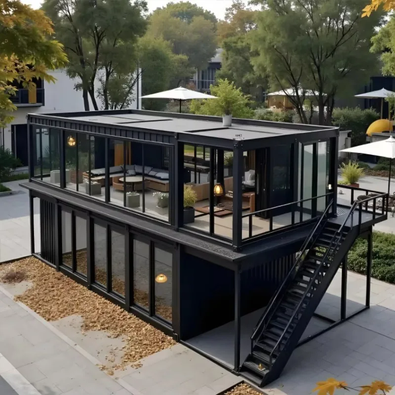 Customized 20ft Prefabricated Container House with Pitch Roof Glass Curtain Wall Flat Pack Detachable Container Home Shop Office - Image 3