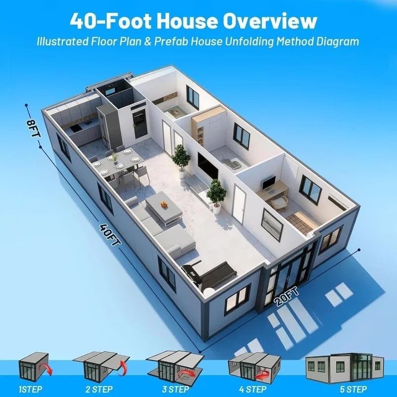 40Ft Prefab Fold House Fold Out Tiny House solid steel cabin for breeding farm construction site daily living - Image 4
