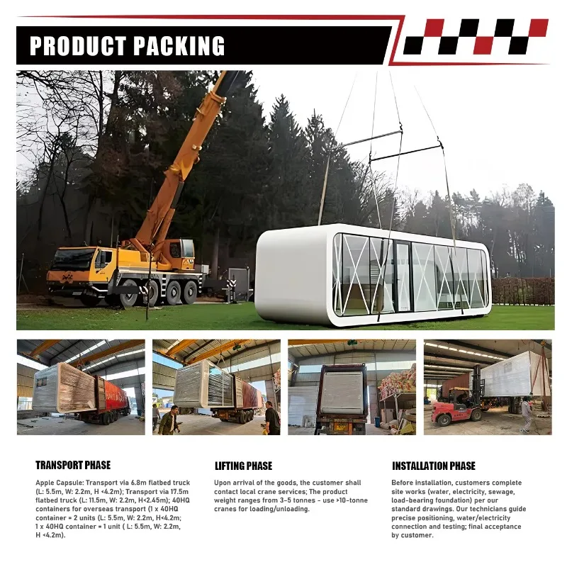 Apple Cabin Space Capsule Mobile Container House Prefab Modular Steel Bedroom Living Room Bathroom Park Office Villa - Image 5