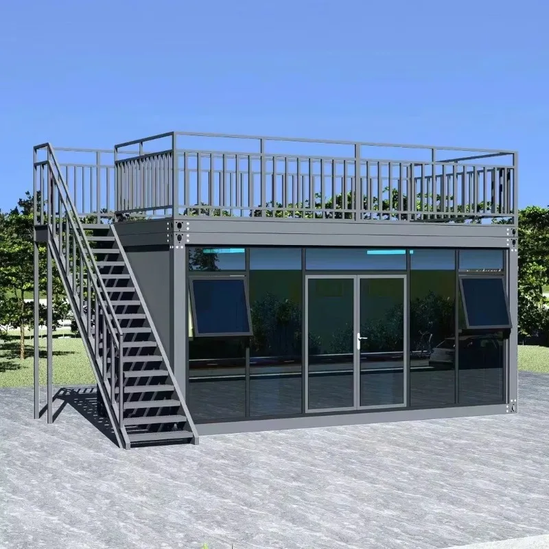 Customized 20ft Prefabricated Container House with Pitch Roof Glass Curtain Wall Flat Pack Detachable Container Home Shop Office - Image 5