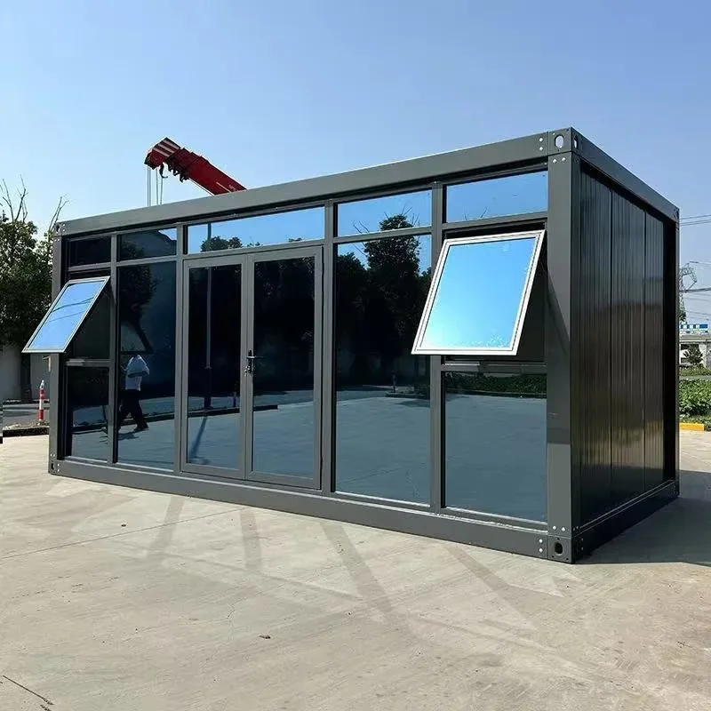 Customized 20ft Prefabricated Container House with Pitch Roof Glass Curtain Wall Flat Pack Detachable Container Home Shop Office - Image 6